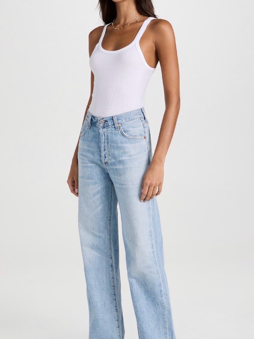 Re/Done White Ribbed Ribbed Tank Size Large